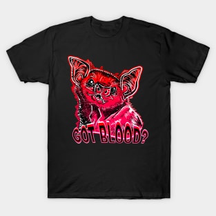 GOT BLOOD? Neon cute Vampire bat face shirt RED 2 T-Shirt